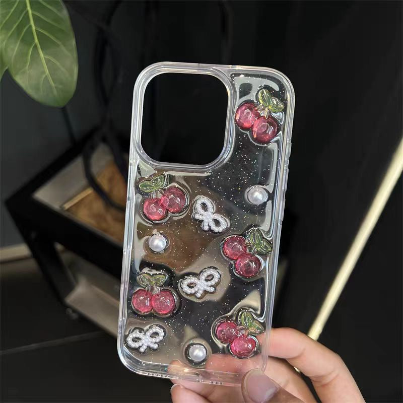 Clear Case iPhone 3D Cherry Pearl Bow Design