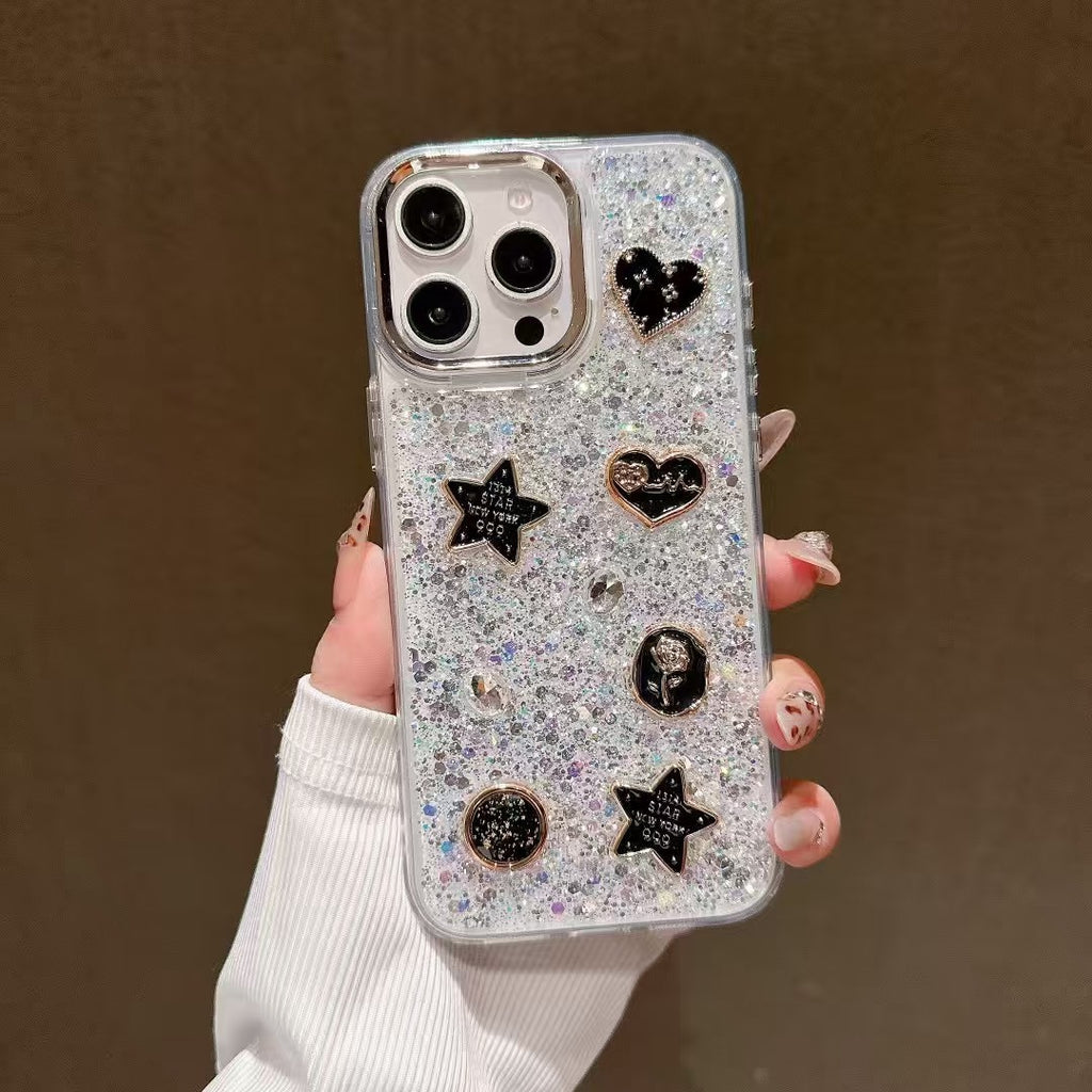 Handmade Drop Glue Glitter Case iPhone 3D Star & Heart
