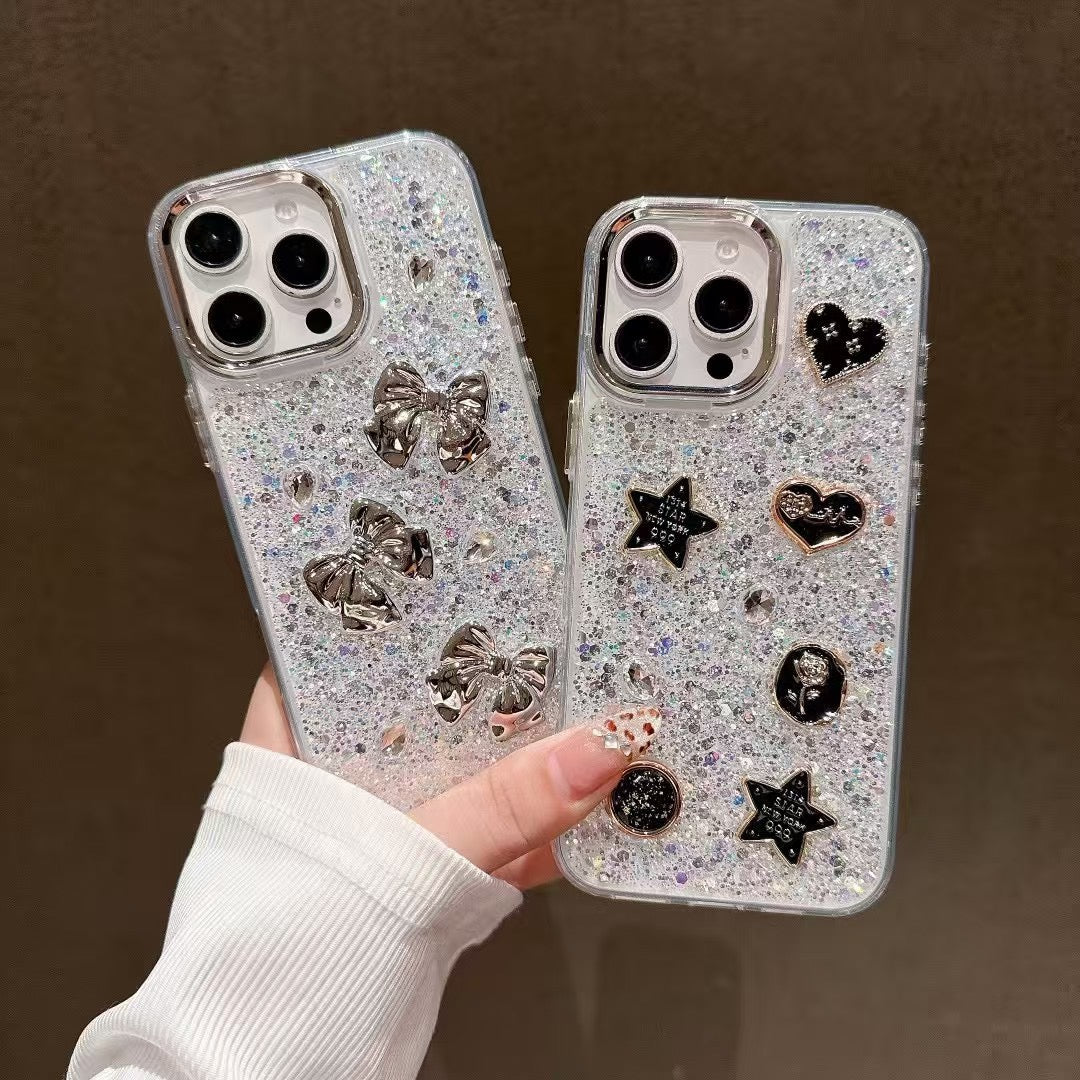 Handmade Drop Glue Glitter Case iPhone 3D Star & Heart