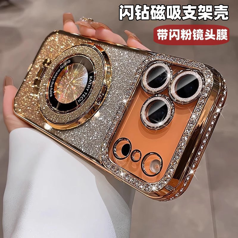 Glam Glitter TPU Case  MagSafe Ring + Diamond Frame