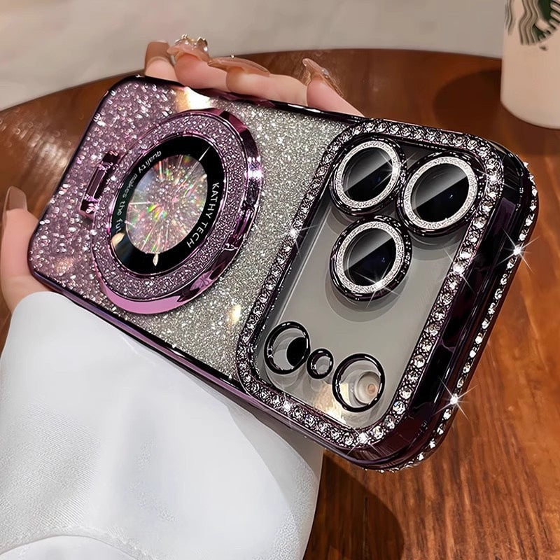 Glam Glitter TPU Case  MagSafe Ring + Diamond Frame
