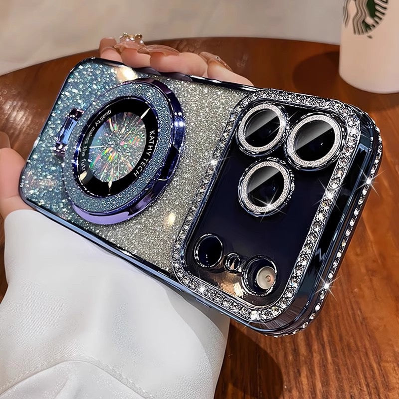 Glam Glitter TPU Case  MagSafe Ring + Diamond Frame