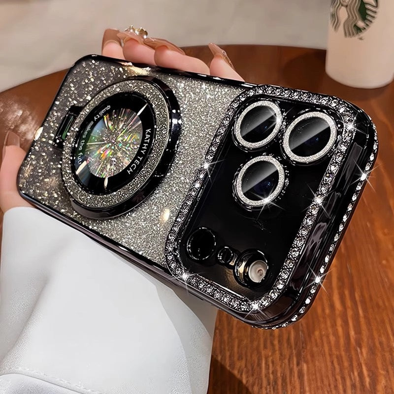 Glam Glitter TPU Case  MagSafe Ring + Diamond Frame