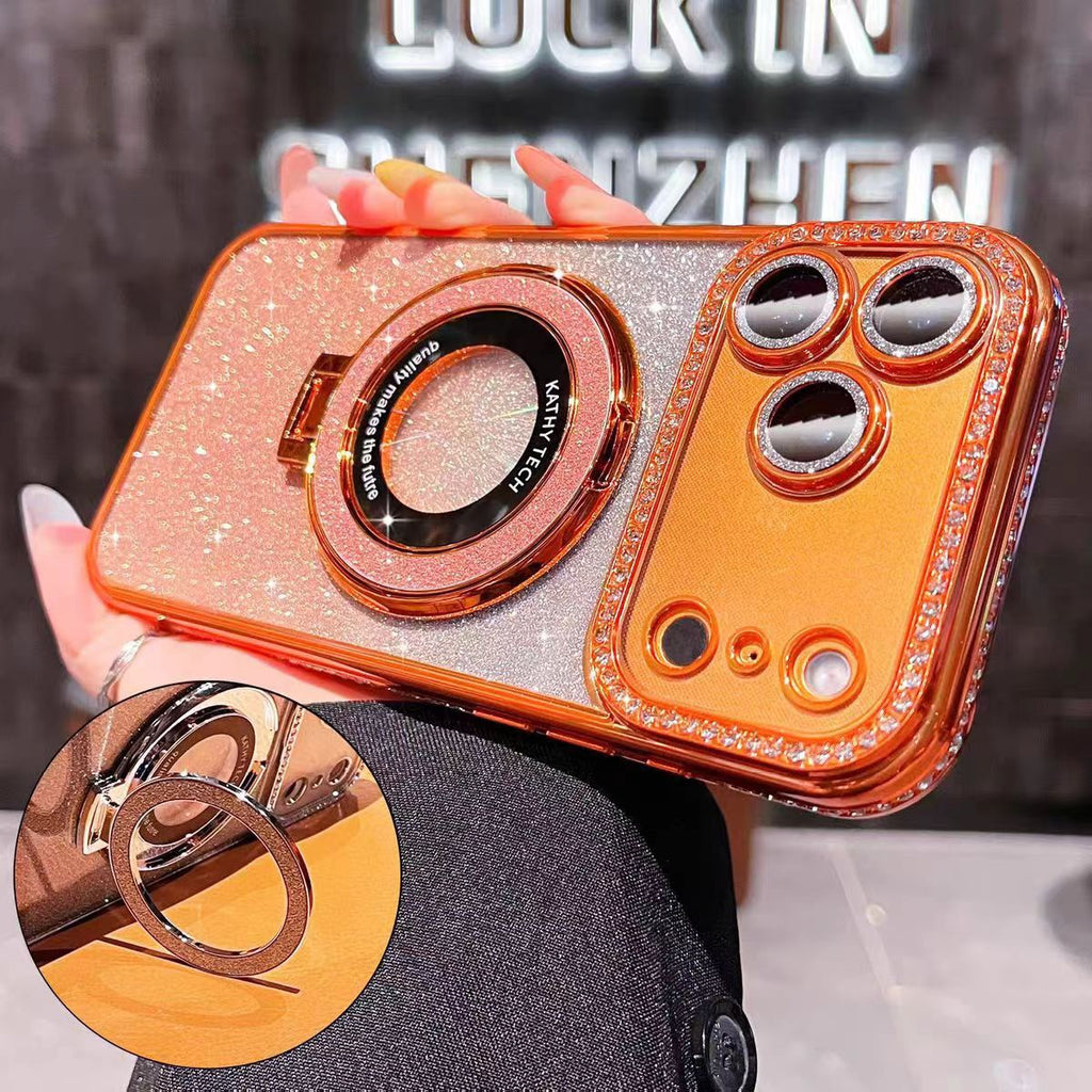 Glam Glitter TPU Case  MagSafe Ring + Diamond Frame