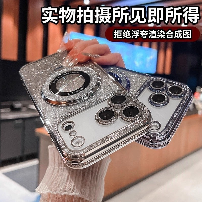 Glam Glitter TPU Case  MagSafe Ring + Diamond Frame