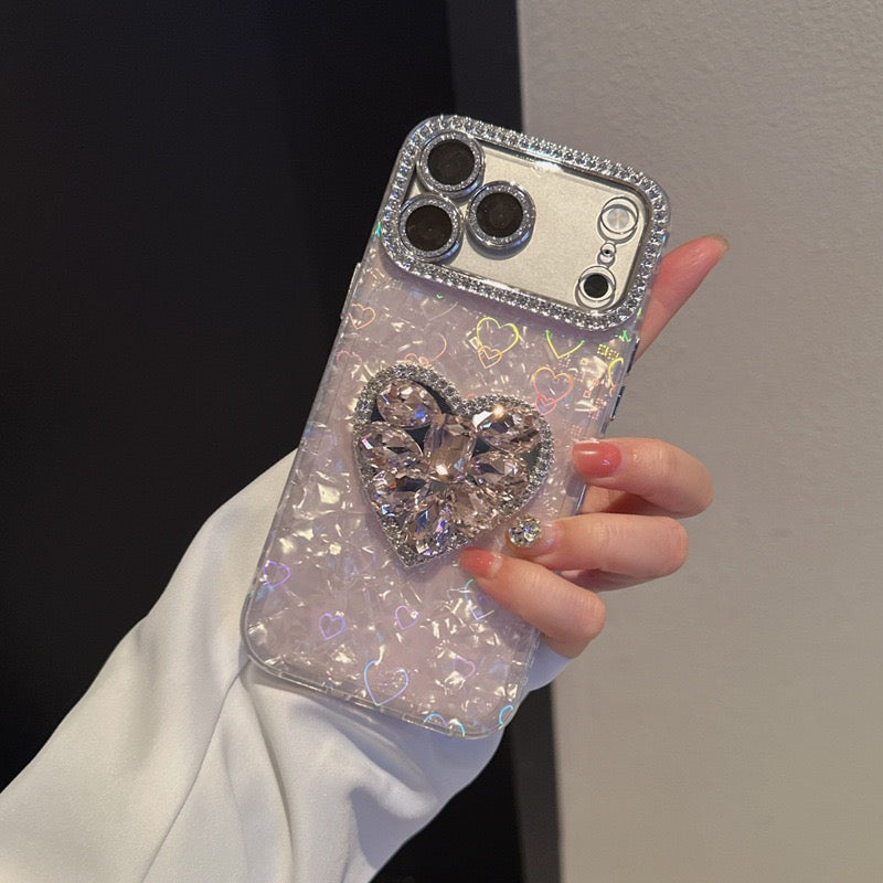Sparkling Heart Rhinestone Acrylic Phone Case