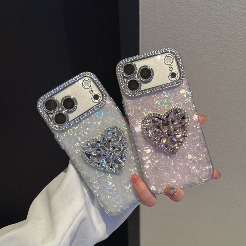 Sparkling Heart Rhinestone Acrylic Phone Case