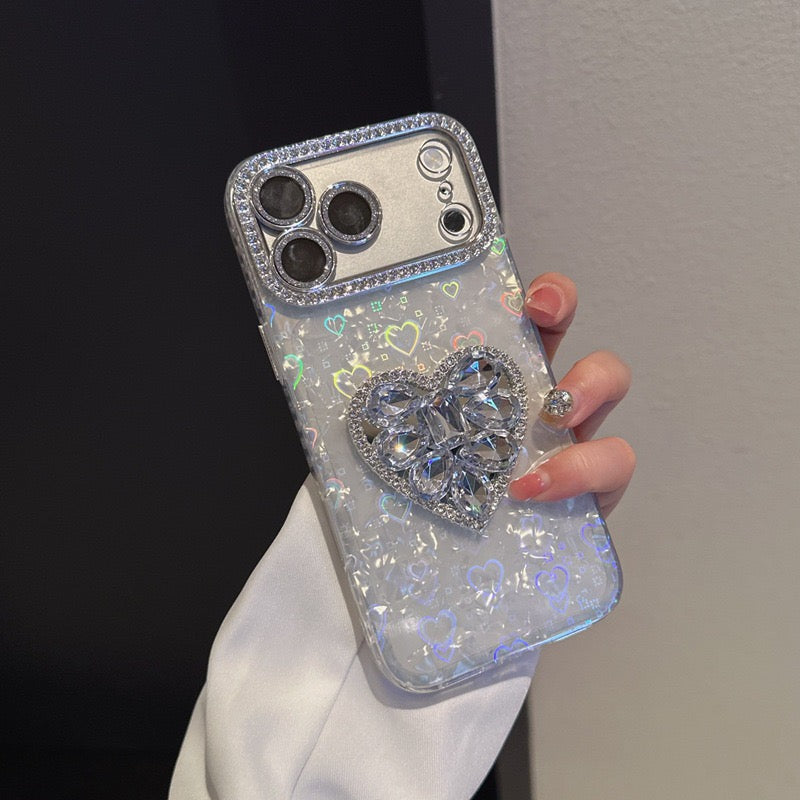 Sparkling Heart Rhinestone Acrylic Phone Case