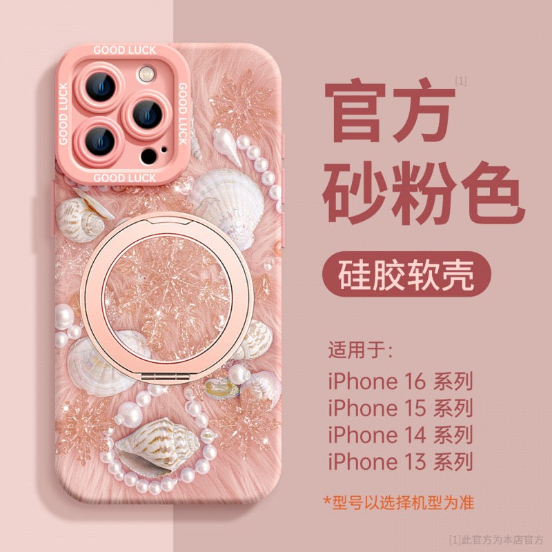 Silicone MagSafe Case ipon Seashell & Pearl Art with 360° Stand